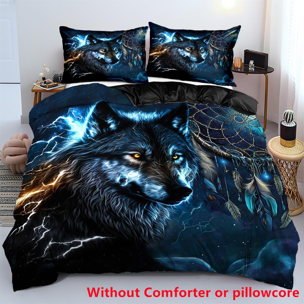 Quilt Cover 3D Printed Cartoon Anime Wolf Duvet Comforter Polyester Soft And Comfortable Night Sky Bedding Sheets Sets