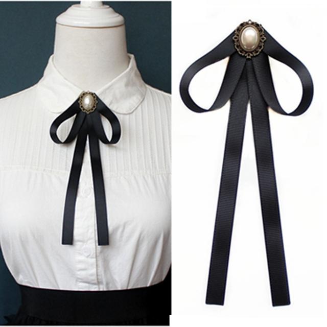 New Female Unisex Bow Tie Brooches For Women Pearl Crystal Pendant Collar Pin Shirt Clothes Necktie Bowknot Suit Accessories