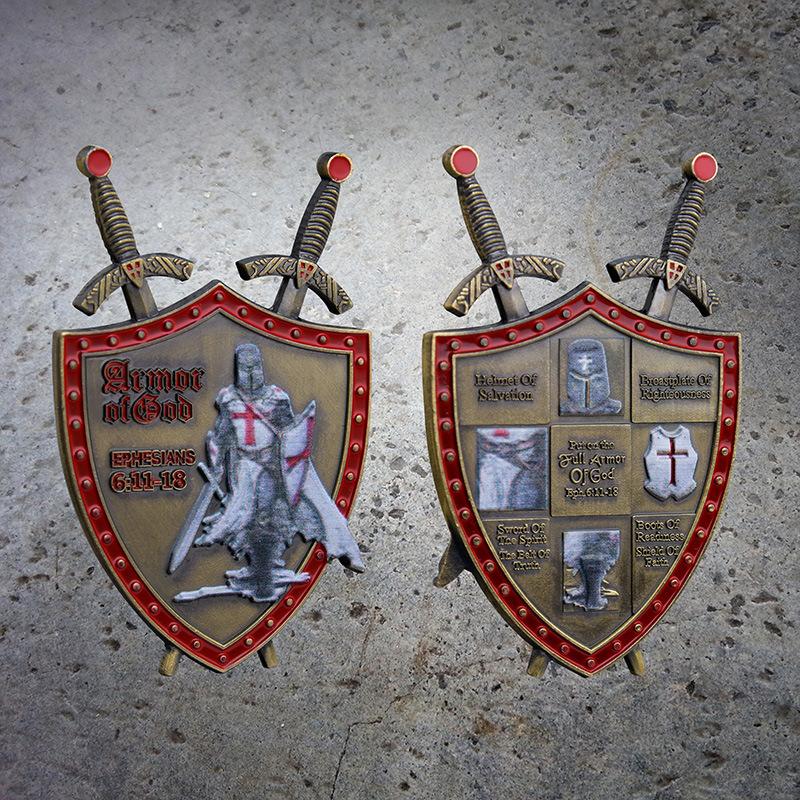 Памятная монета «Щит пришельца», Военная монета, Памятная медаль, Рыцарь, Фехтование, Снаряжение, Военная монета, Монета вызова бронзовый