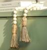 39-inch Wooden Bead Garland with Tassels, Containing 54 Beads, a Versatile Bohemian Prayer Bead for Elegant Wall Decoration (Beige)