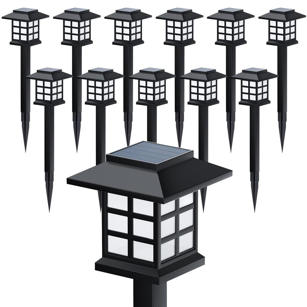 12Pack Solar Path Lights Outdoor Solar Walkway Lights Waterproof Garden Light Decorative for Yard Landscape Driveway Warm White