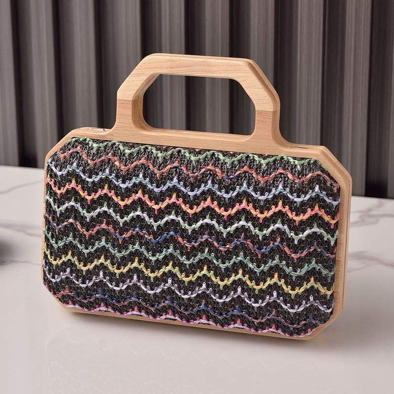 2025 Stylish Women's Wooden Handle Straw Tote Bag - Luxurious Everyday and Formal Evening Bag for All Occasions.