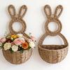 Small Plant Display Basket Easter Bunny Woven Basket, Handmade Rabbit Rustic Wall Hanging Entryway Sundries Storage for Dried or Faux Flowers Plants,