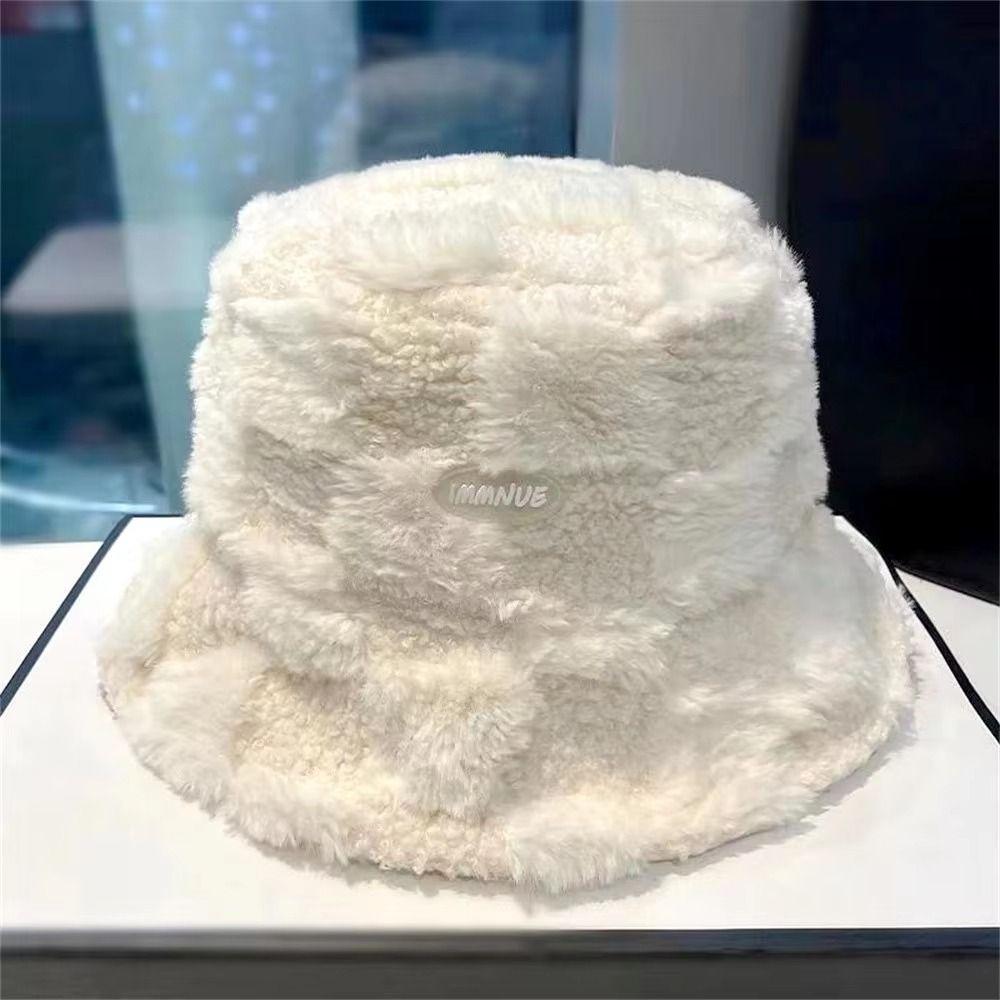 Adjustable Women Bucket Hat Faux Fur Lamb Wool Fisherman's Hat Plush Basin Cap  Outdoor Activities
