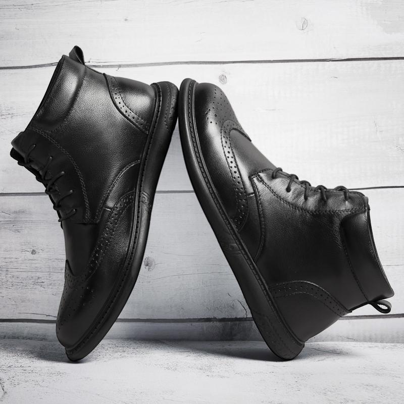 High-top Boots British Style Tooling Boots Warm with Fur Boots Shoes for Man Trendy Black Handsome Leather Boots Men Shoes