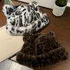Leopard Print Cute Bear Ear Beanie Winter Warm Faux Fur Hat Women