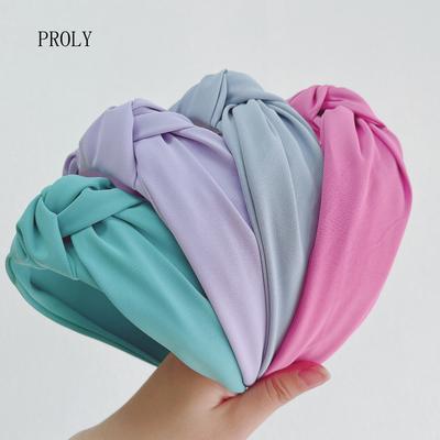 PROLY Nueva Moda Accesorios para el Cabello para Mujeres Turbante con Nudo Central de Lado Ancho Color Sólido Diadema Casual