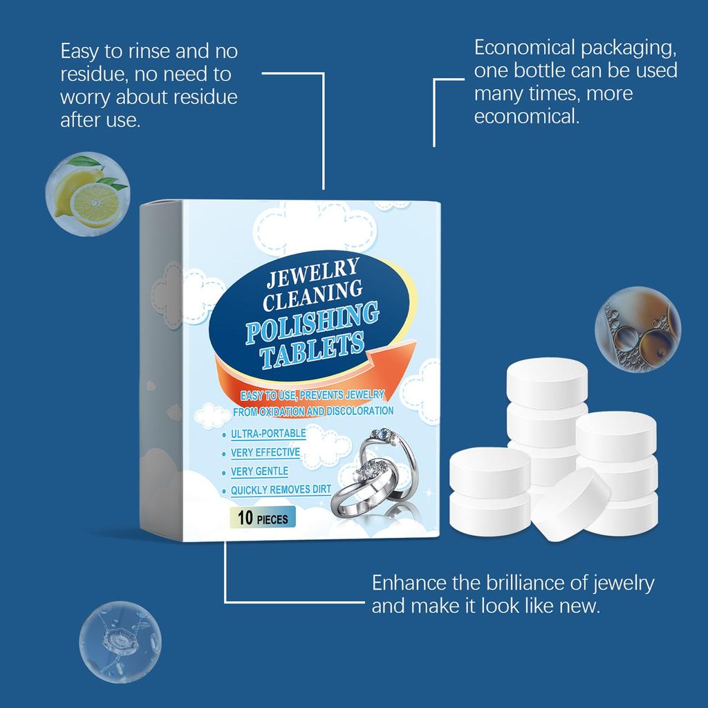 Tabletki do czyszczenia biżuterii, środki czyszczące do biżuterii, rozjaśniacze do biżuterii, renowacja, dekontaminacja, konserwacja, czyszczenie, pierścionki jubilerskie, łańcuszki do zegarków