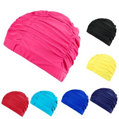 Cloth Swim Caps Nylon Cloth Swimming Caps Keep Hairstyle Unchanged, Pleated Bathing Caps Long Hair Short Hair Swim Caps