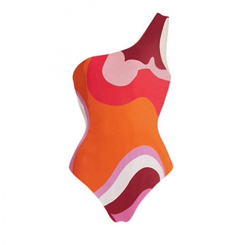 One-piece swimsuit European and American geometric printing suit for women S