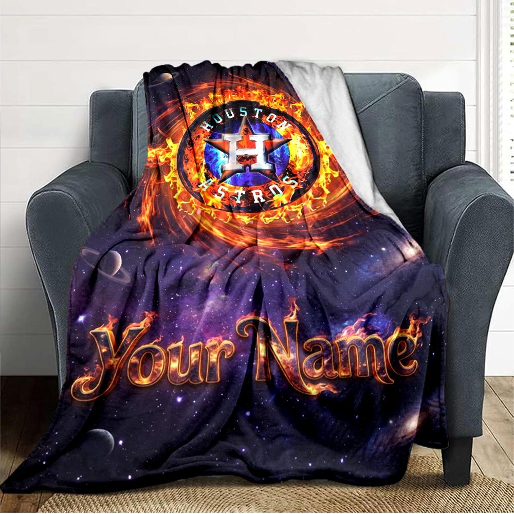 Name Custom Houston Astros Logo Print Flannel Blanket High Quality Warm Comfortable Cover for All Seasons Perfect for Gifts Home Decor