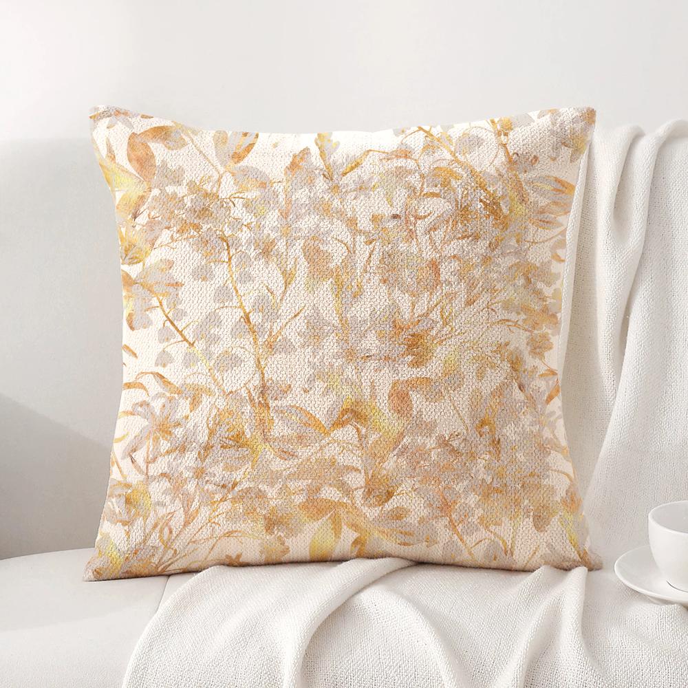Gold Leaf Flower Cushion Cover Natural Linen Organic Fabric Double-Sided Printing Sofa Home Decor Gift Pillow Cover