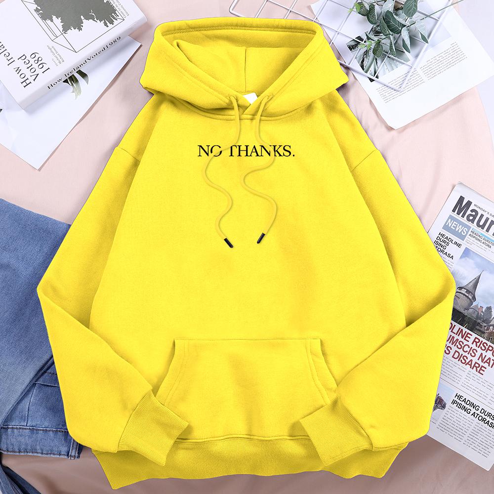 No Thanks Printed Hoodies Women Casual Loose Oversized Hooded Fashion Sports Sweatshirts Fleece Comfortable All Match Clothes