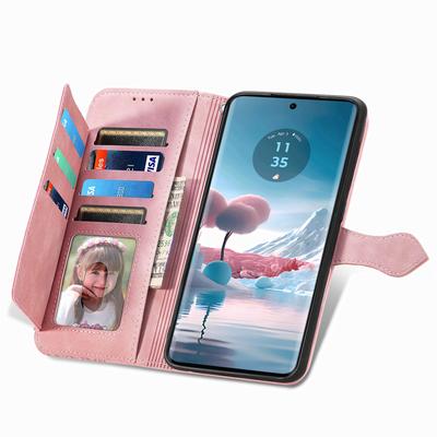 For Motorola Edge 40 Neo 5G Zipper Wallet Case with Strap Flower Imprint PU Leather Phone Cover