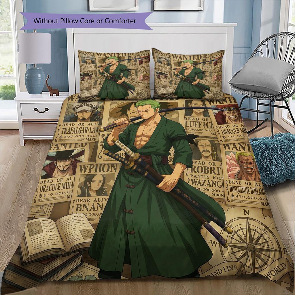 One Piece Muster Bettwäsche Steppdecke Set Bettbezug Kissenbezug Zuhause Geburtstagsgeschenk(1 Bettbezug + 2 Kissenbezüge, ohne Füllung)