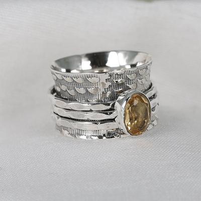 Citrine Ring, Meditation Spinner Ring, Silver Jewelry, Anxiety Healing Ring