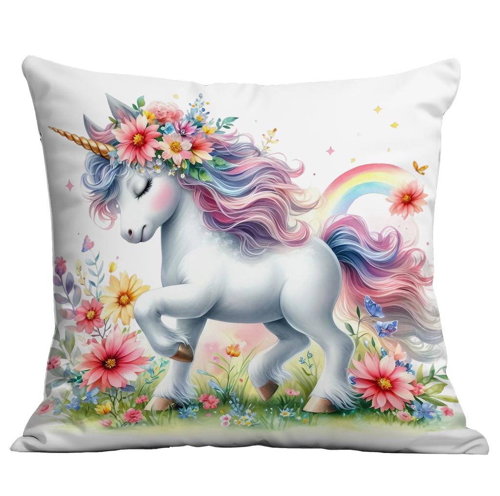 New Short Plush Pillow Cover Cute Cartoon Unicorn Printed Pillow Cover Sofa Cushion Pillow Cover Premium Durable