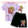 Fashion Cartoon Characters with Cool Stylish Designs Print Outdoor Street Kids T-shirt and Shorts Summer Home Casual Outfit Boy and Girl's Sports Set
