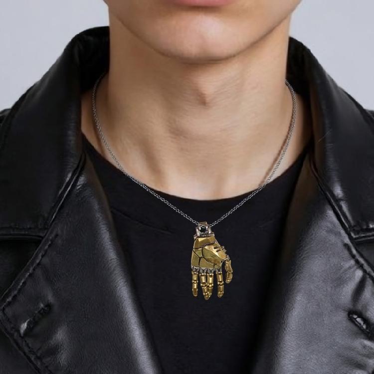 Futuristic Bionic Arm Copper Necklace Movable Finger Joints Robot Hand Charm Handcrafted Jewelry Gift for Men Women