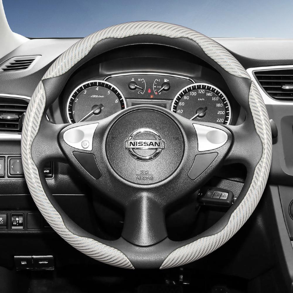 Suitable for Nissan Carbon Fiber Texture Steering Wheel Cover with Segmented Quick-Release Design, Durable, for Rogue X-Trail Kicks Qashqai Sentra Al