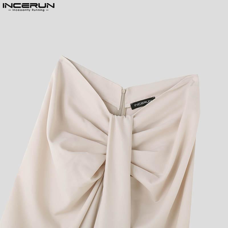 INCERUN Men Zipper Waist Long Pants Casual Twisted Wide Leg Trousers