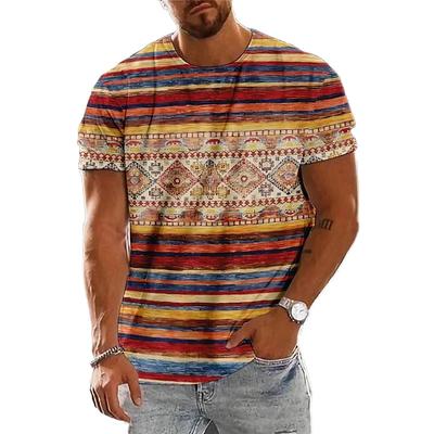 Vintage Ethnisches T-Shirt 3D-Druck Kleidung O-Ausschnitt Herren Tops Übergroß Kurzarm T-Shirt Sommer Locker Männlich Streetwear Herrenkleidung