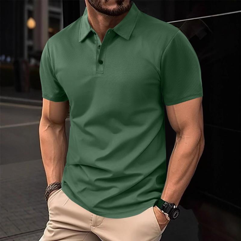 

Men s Dark Green Waffle Knit Polo Shirt - Slim Fit Turn Down Collar Short Sleeve Casual Top S зелений