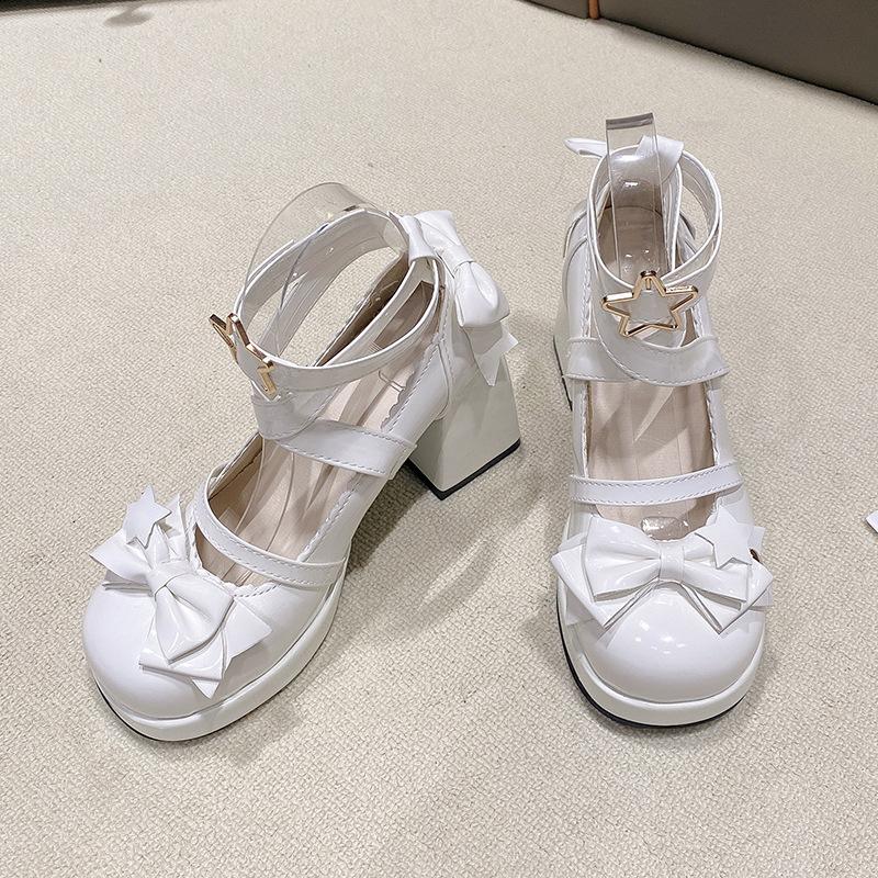 Sweet Lolita Shoes Round Head Cute Girl Lolita Shoes JK Japanese Mary Jane Thick Heel High Heels Waterproof Table