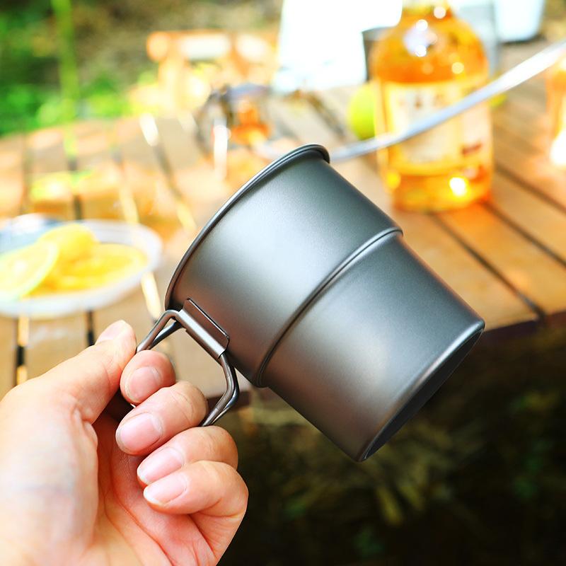 300ml Portable Full Titanium Mark Cup Foldable Handle for Water Coffee Picnic Juice Beer Wine Lighter Camping Out Door
