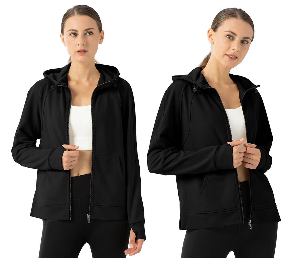 Gopuune Sweatshirt with for and with Thumb Wear Size Women's Full-Zip Hoodie, Hood, Moisture-Wicking, Stretch, Running, Hiking, Golf, Sports, More,