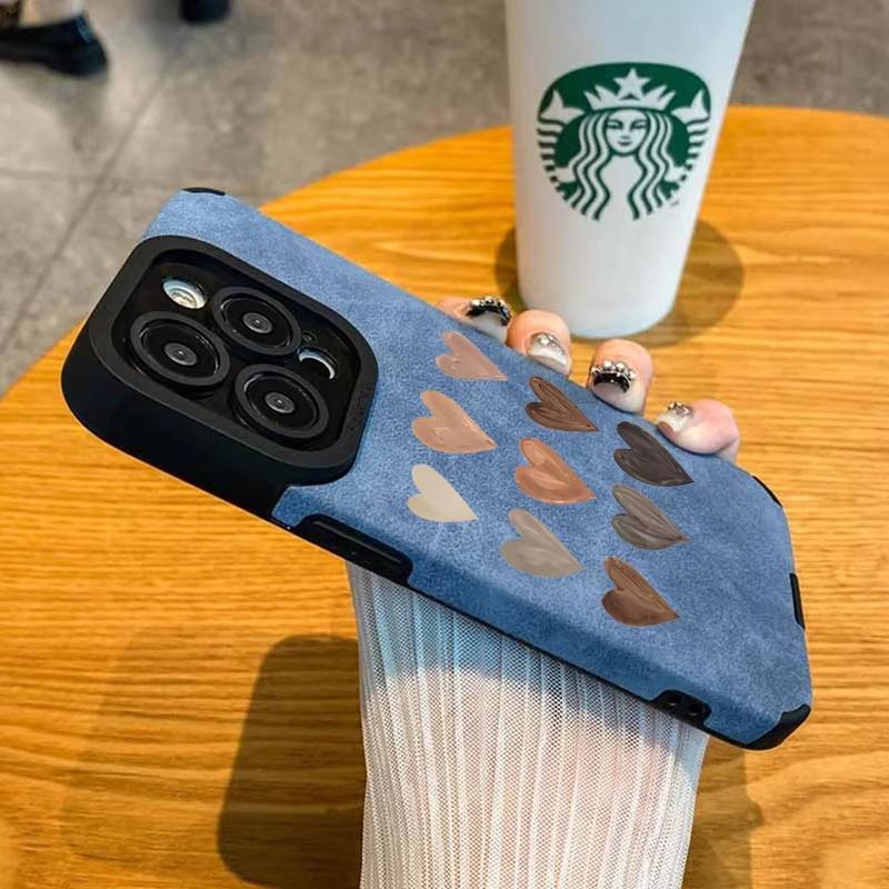 Süßes Herzmuster Wildleder Leder Handyhülle Für iPhone 17 16 Pro 15 14 13 12 11 Pro Max 17 Air 16E Plus X XR XS Max Weiche Hülle