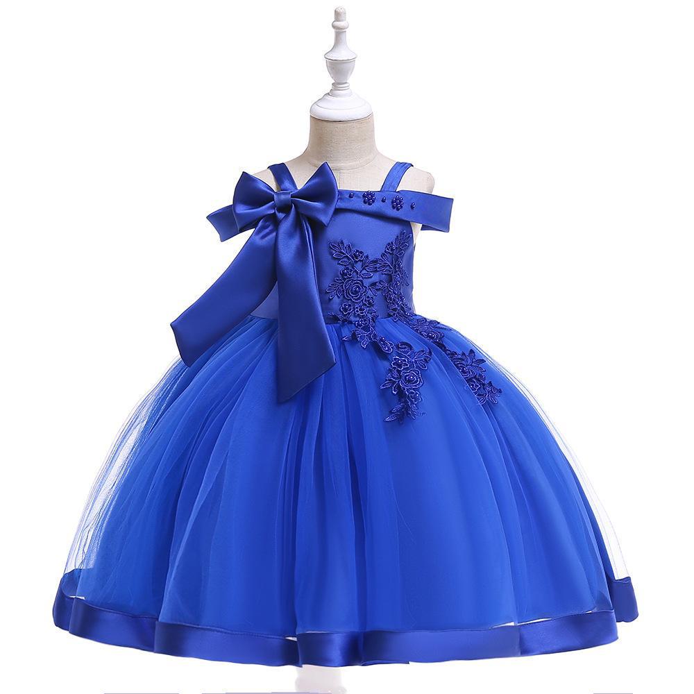 Girls' One-Shoulder Evening Dress for Piano Performance - Princess Bow Skirt