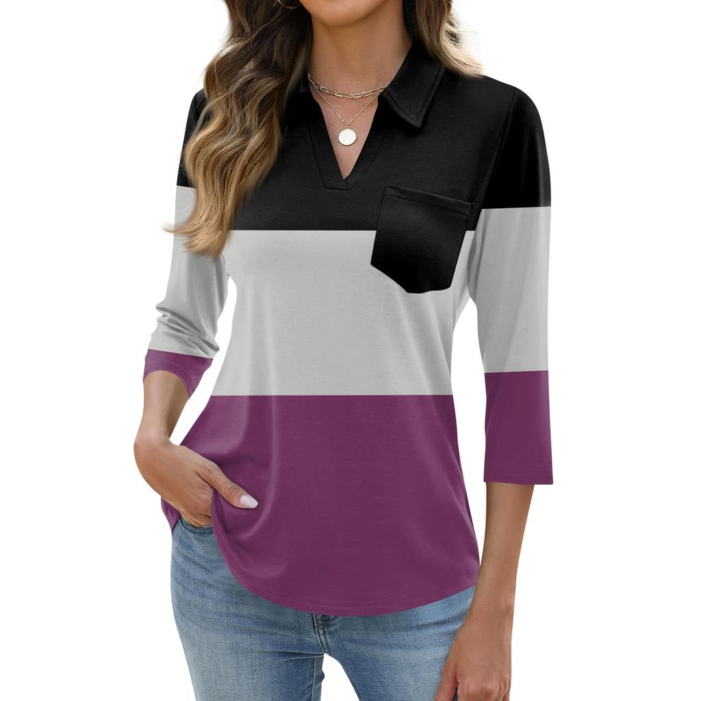 Damen Mode Lässig Revers Kurz 3/4 Ärmel Print Hemd Damen Oberteile
