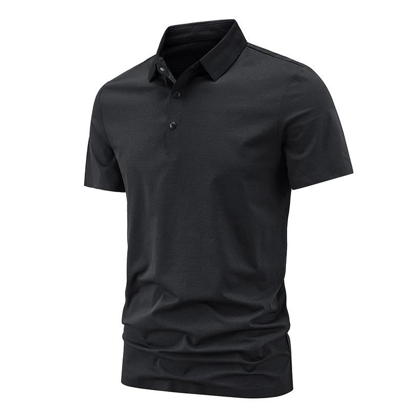 Short Sleeved T-shirt for Men with Three Button Ice Silk Lapel, Breathable and Cool