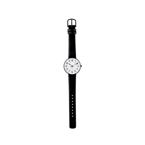 ARNE JACOBSEN STATION 53400-1401B Watch, 30mm, Scandinavian Design, Water Resistant (Quiet Design with No Second Hand), White with Black Leather Strap
