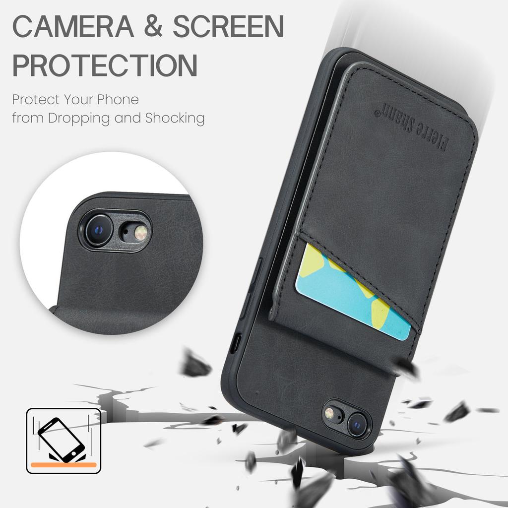 FIERRE SHANN For iPhone 7/8/SE (2020)/SE (2022) Card Holder Phone Case Kickstand PU Leather+TPU Cover