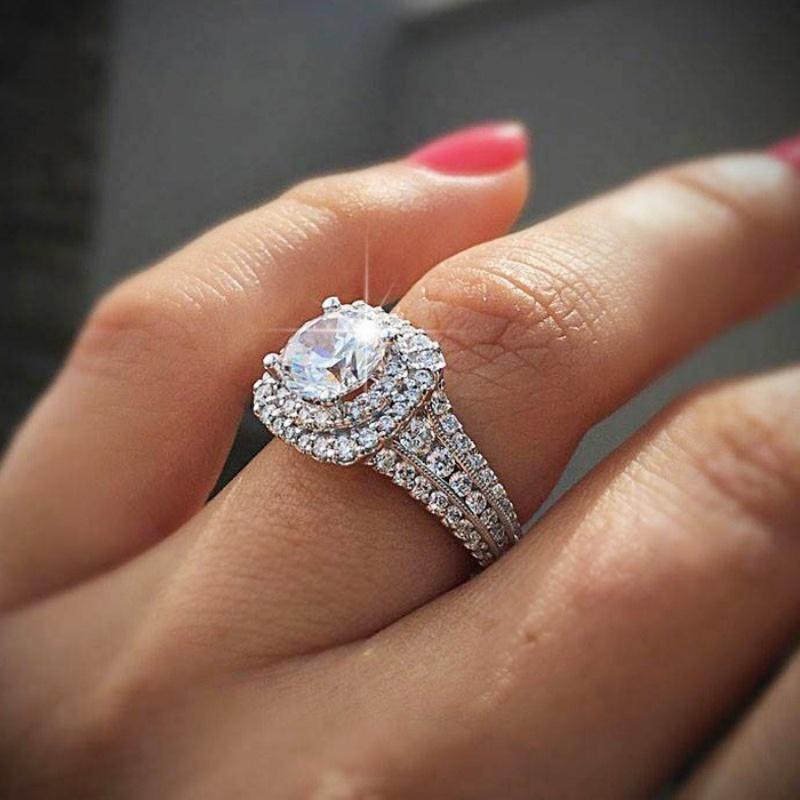 2025 Hot Selling Silver Plated Stainless Steel Rings For Women Cubic Zircon Wedding Engagement Ring Wholesale Size 5-11