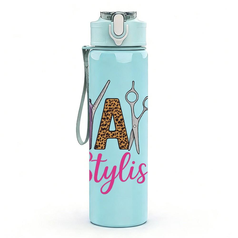 1PC Hair Stylish Color Letter Art 750ml Color Plastic Sports Water Bottle Leakproof Flip Straw Lid Suitable for Sports Office Home Use