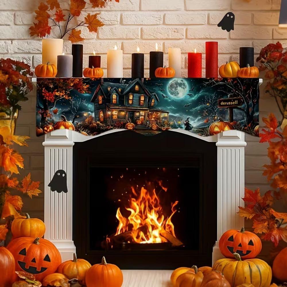 Halloween-Kamin-Schal mit Zackensaum Landhausstil Gruselige Kamin-Dekoration Herbst-Wohnkultur