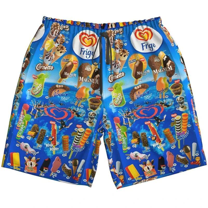 Drukowane 3D Zimne Lody Spodenki Plażowe Męskie Hawajski Wzór Lodów Krótkie Spodnie Letnie Codzienne Luźne Kąpielówki Streetwear