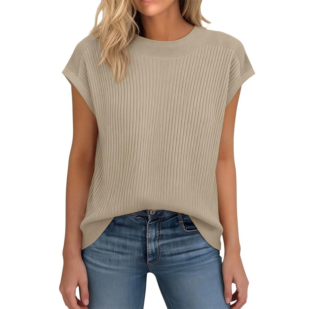 Women's Fashion Versatile Round Neck Knitted Short Sleeve Top