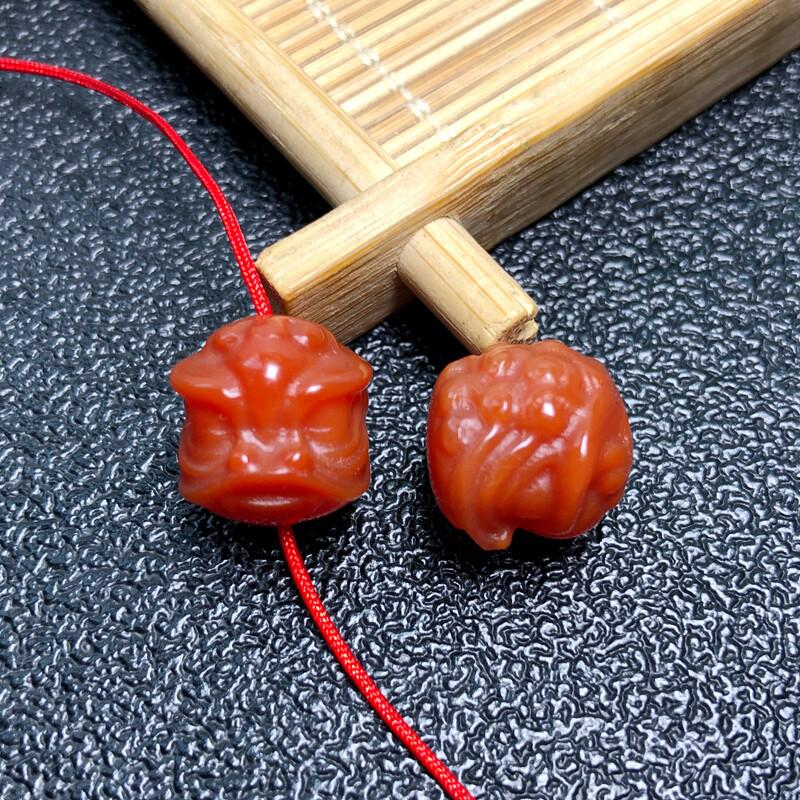Red Agate Waking Lion Walnut Dragon Bead Carved Wenwan DIY Bracelet Accessories