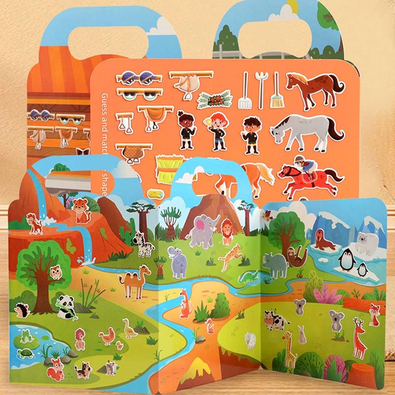 Children Diy Sticker Book Bubble Scene Sticker Jelly Paste Toy Kids Portable Reusable Quiet Busy Paste A Book