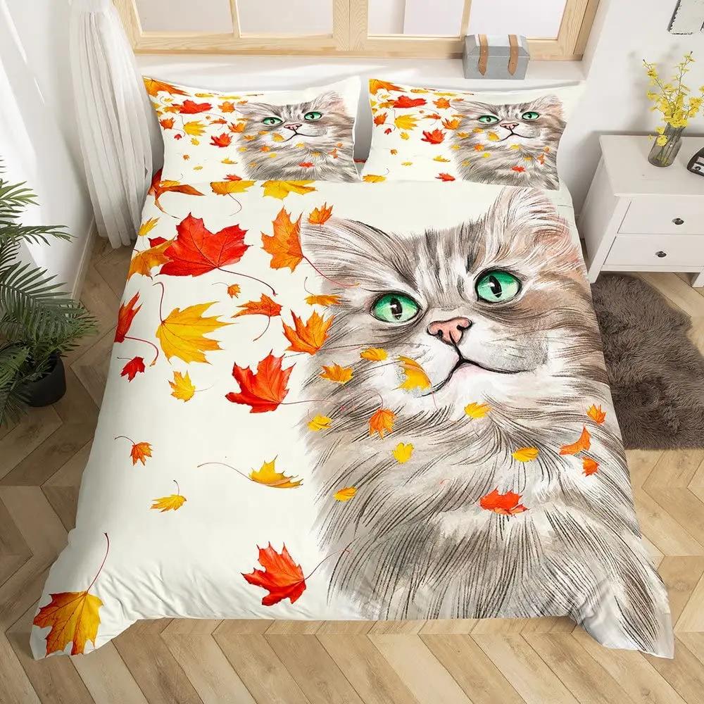 Cat Duvet Cover Set Lovely Animal Bedding Multiple Colour Bed Sets 2/3/PCS Quilt Covers/Pillowcases Twin/Full/Queen/King Size