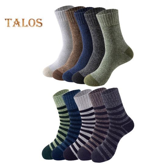 5 Pairs Men Winter Socks Thick Plush-lined Mid-tube Thick Keep Warm Solid Color Anti-slip Knitted Daily Wear Sport Socks for Hiking Camping Skiing