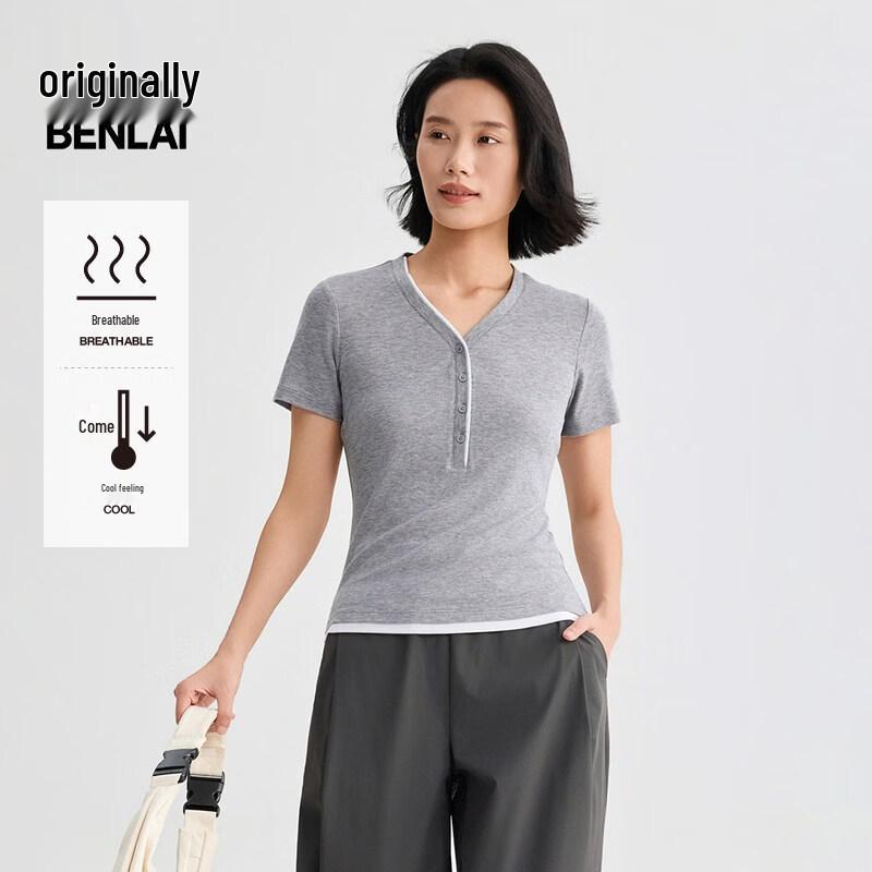 BENLAI Women s Cool-Touch V-Neck Slim-Fit Short Sleeve T-Shirt M