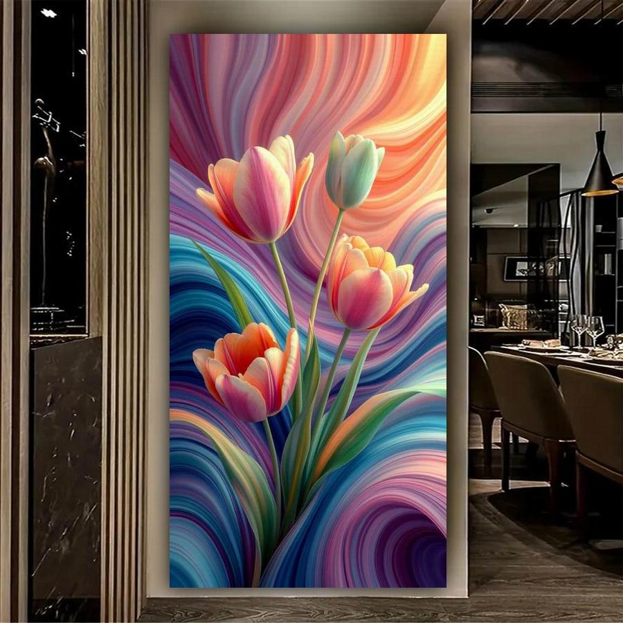Colorful Tulips Large Size Diy Diamond Art for Adults Painting New Collection Abstract Scenery Full Rhinestone Embroidery Mosaic Cross Stitch Kits