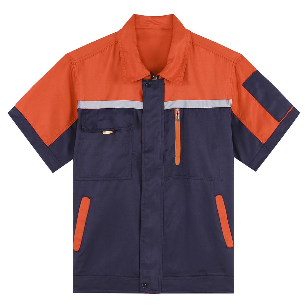 Giacca da lavoro da uomo, officina, operaio, meccanico, uniformi, top con tasche, manica corta, cerniera, capispalla, camicia, top, abbigliamento da lavoro