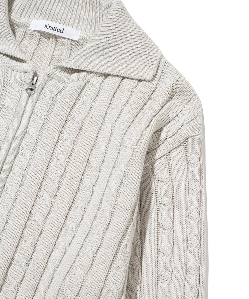 Knitted Cable Two-Way Zip-Up Cardigan Swiss