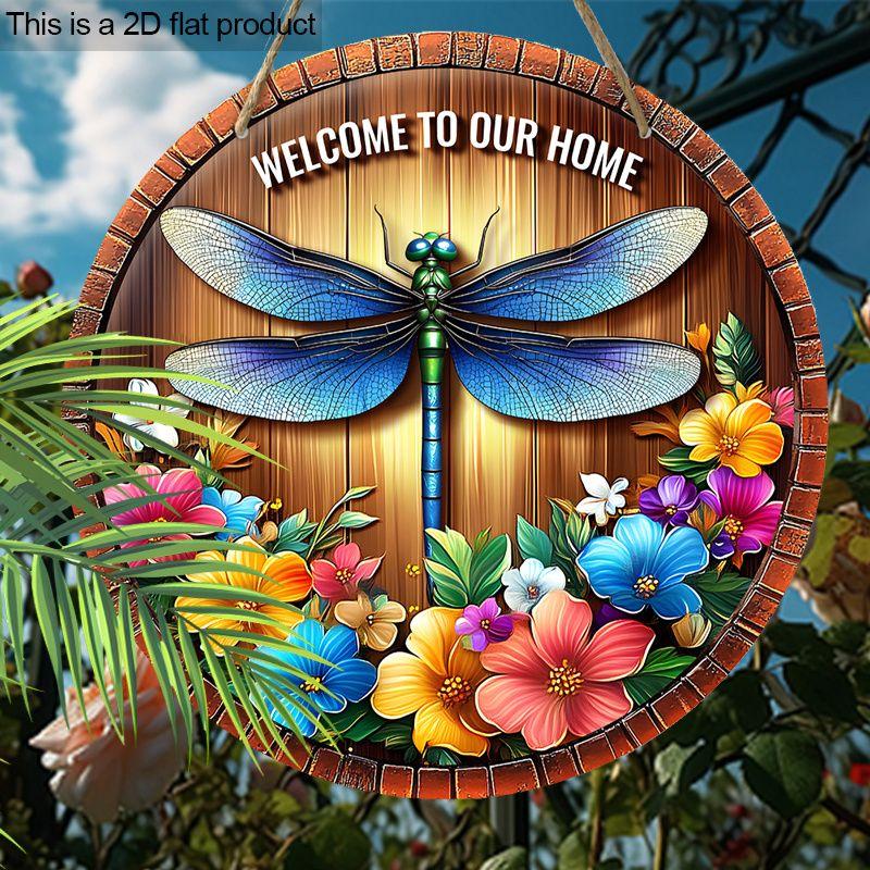 Zahradní dekorace, dřevěné závěsné dekorativní cedule, vzory vážek, 2D grafické produkty, dárky na kolaudaci pro přátele